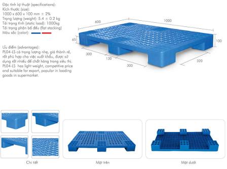 Pallet nhựa mới PL04LS 1000x600x100mm, pallet nhựa giá rẻ